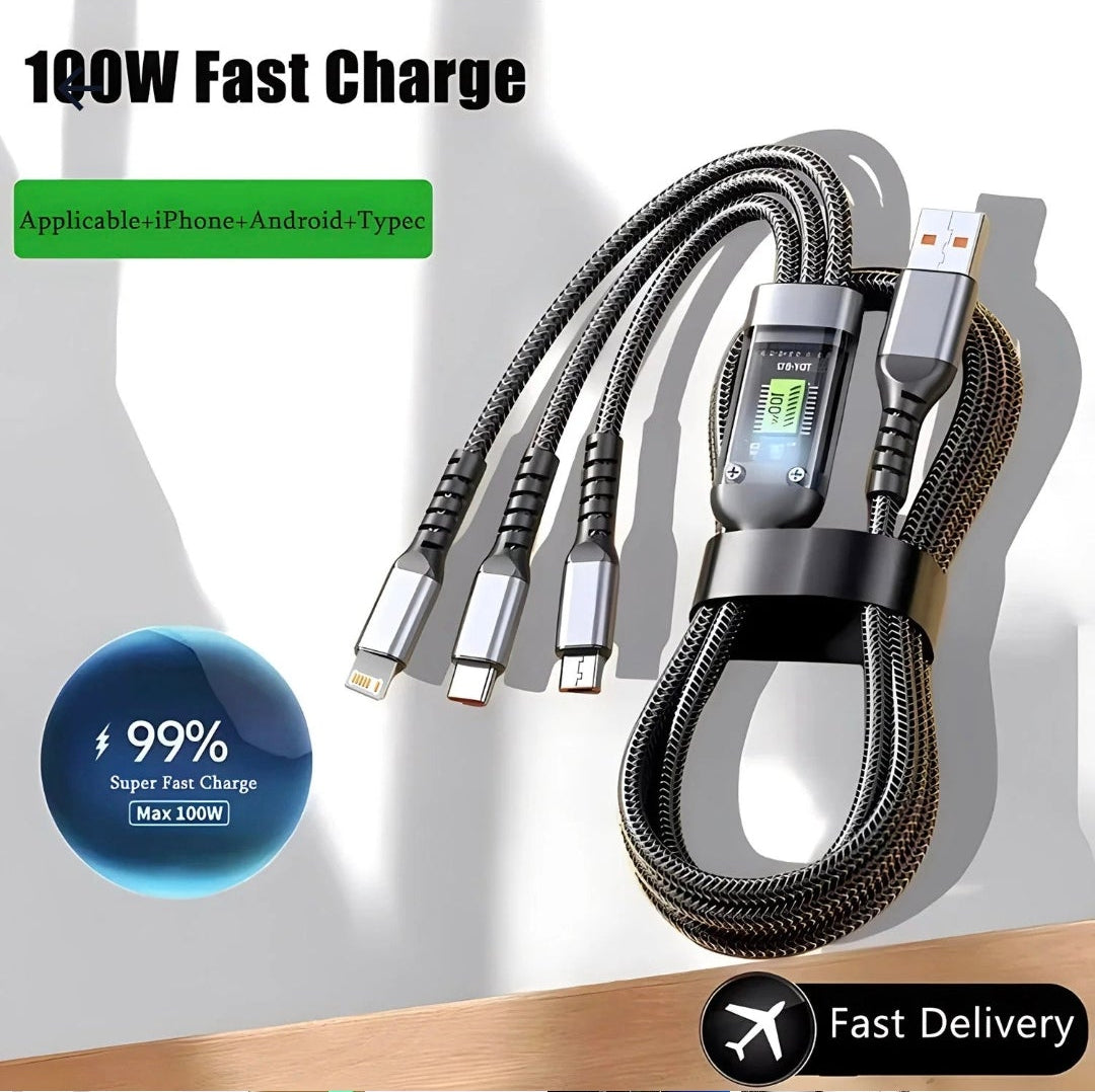 3 in 1 fast charging 100w cable