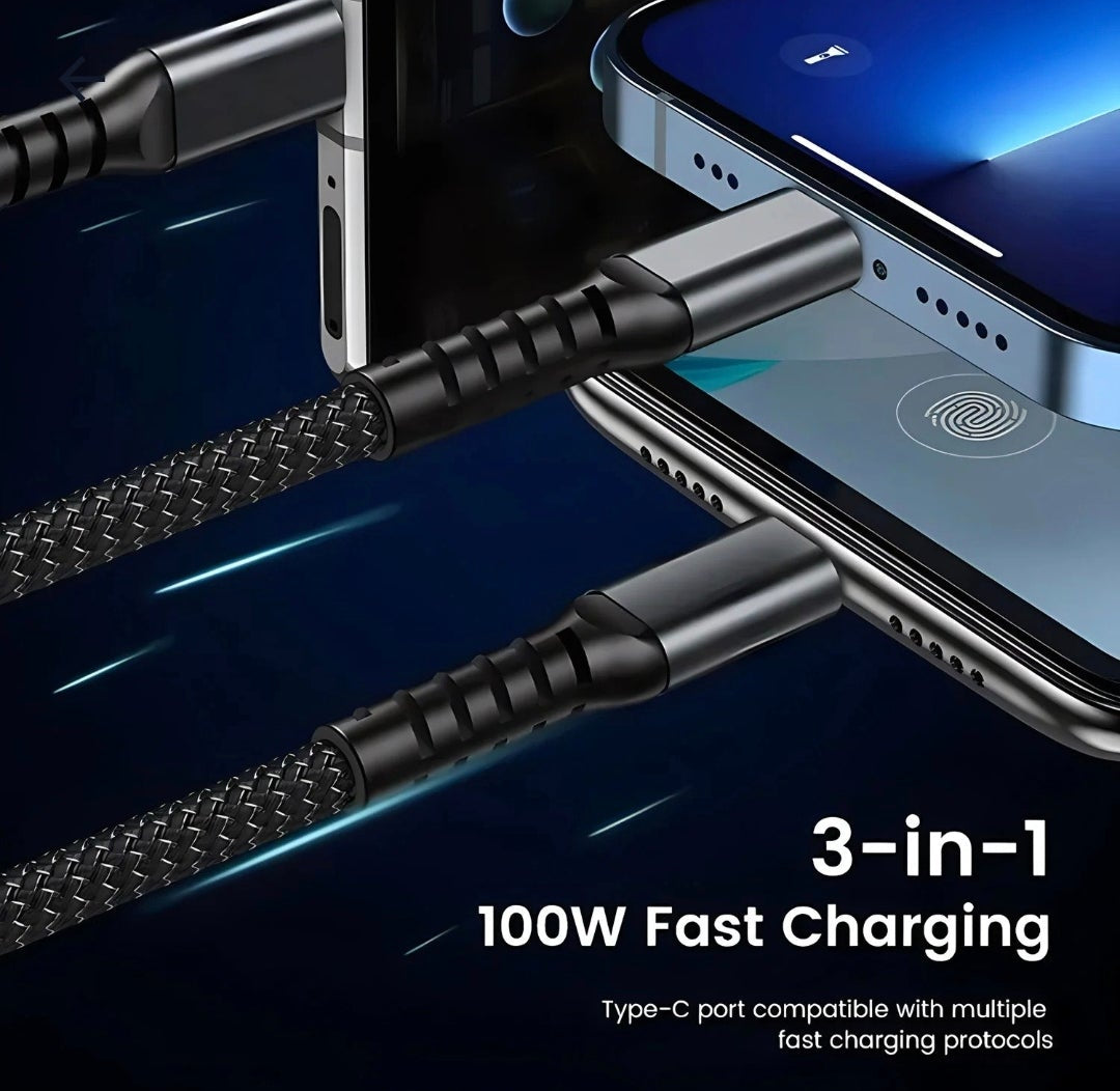 3 in 1 fast charging 100w cable