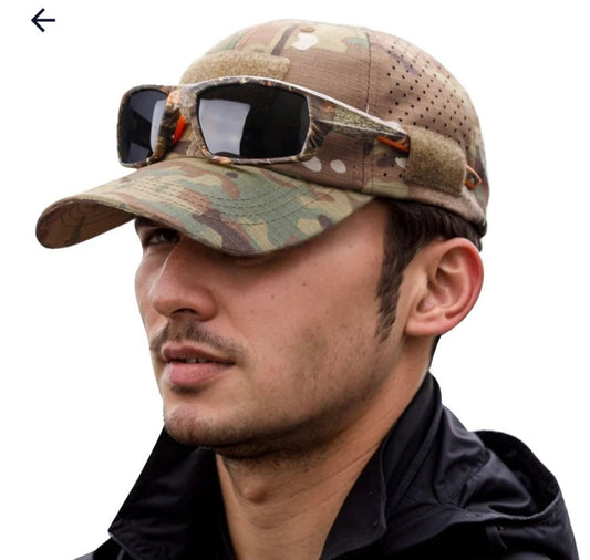 Camouflage built in sunglasses slot cap