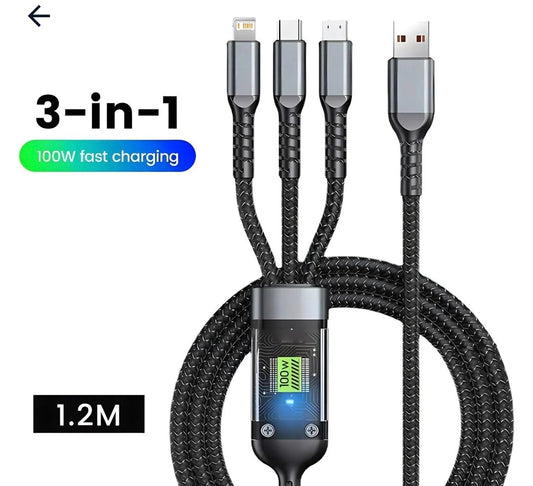 3 in 1 fast charging 100w cable